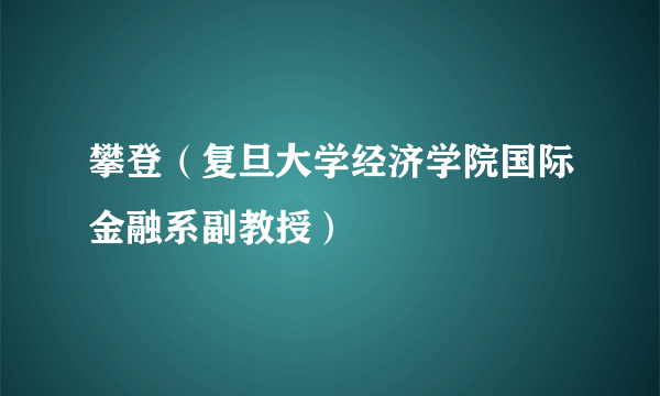 攀登（复旦大学经济学院国际金融系副教授）