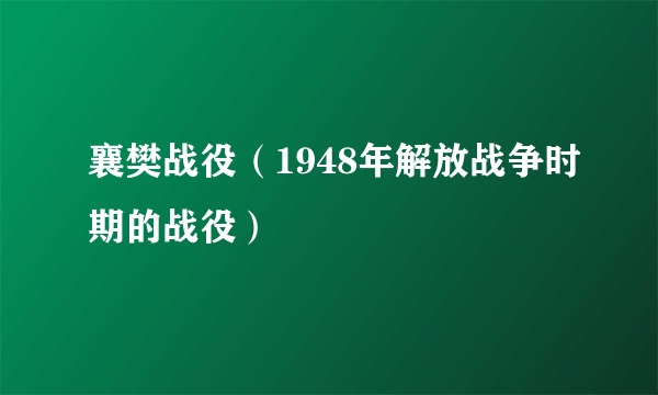 什么是襄樊战役（1948年解放战争时期的战役）