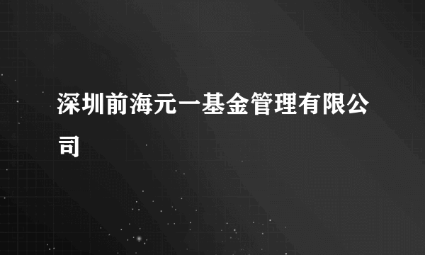 深圳前海元一基金管理有限公司