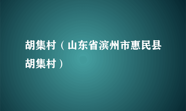 什么是胡集村（山东省滨州市惠民县胡集村）