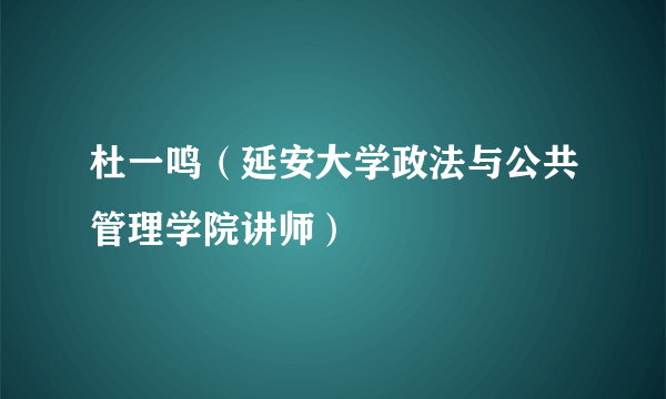 杜一鸣（延安大学政法与公共管理学院讲师）