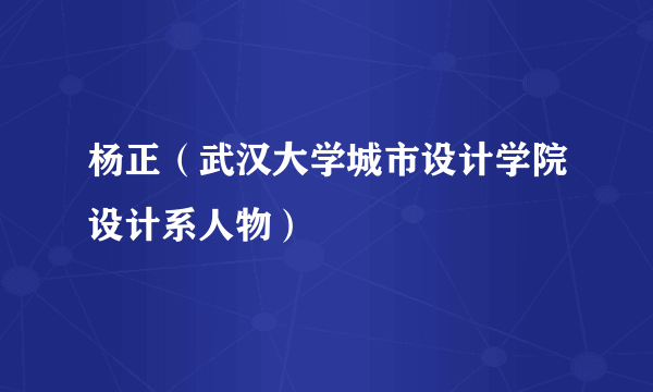 杨正（武汉大学城市设计学院设计系人物）