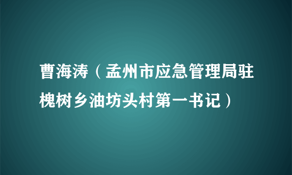 曹海涛（孟州市应急管理局驻槐树乡油坊头村第一书记）