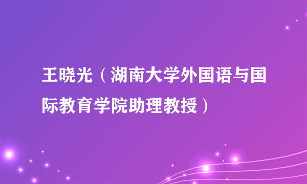 王晓光（湖南大学外国语与国际教育学院助理教授）