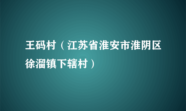 什么是王码村（江苏省淮安市淮阴区徐溜镇下辖村）