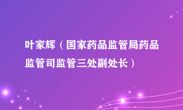 叶家辉（国家药品监管局药品监管司监管三处副处长）