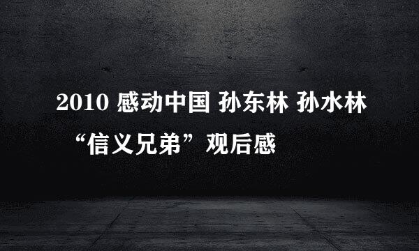 2010 感动中国 孙东林 孙水林 “信义兄弟”观后感