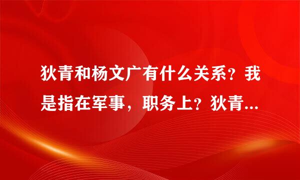 狄青和杨文广有什么关系？我是指在军事，职务上？狄青的夫人是谁？另外有狄青生世更好，演艺里的太假。