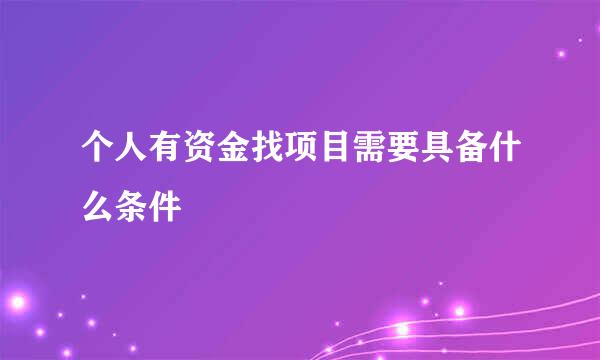 个人有资金找项目需要具备什么条件