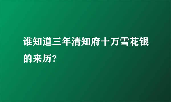 谁知道三年清知府十万雪花银的来历?