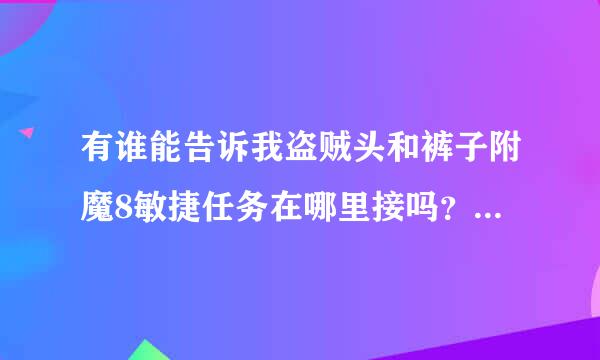 有谁能告诉我盗贼头和裤子附魔8敏捷任务在哪里接吗？为什么我在环行山接不到？