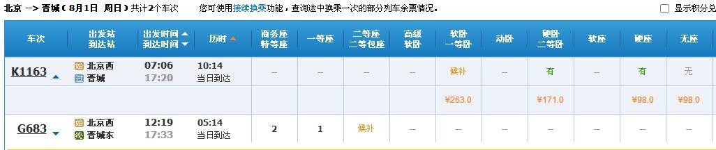 北京开住晋城的1163火车通吗？