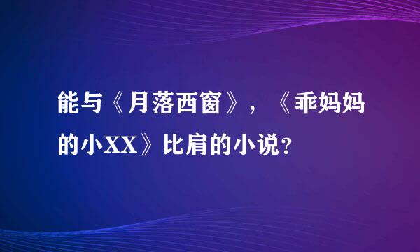 能与《月落西窗》，《乖妈妈的小XX》比肩的小说？