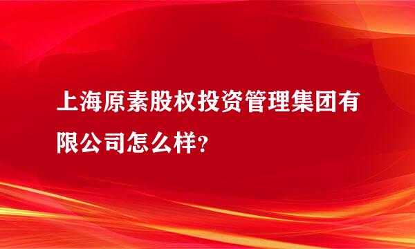 上海原素股权投资管理集团有限公司怎么样？