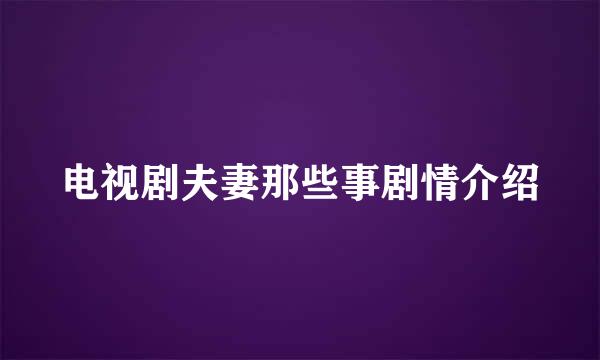 电视剧夫妻那些事剧情介绍