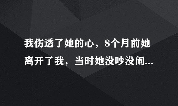 我伤透了她的心，8个月前她离开了我，当时她没吵没闹，什么也没骂我