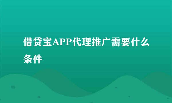 借贷宝APP代理推广需要什么条件