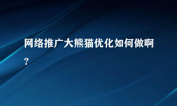 网络推广大熊猫优化如何做啊？