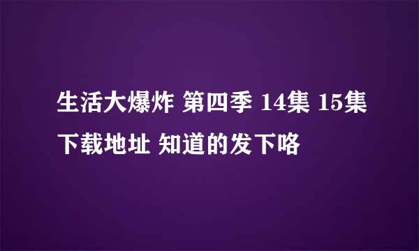 生活大爆炸 第四季 14集 15集下载地址 知道的发下咯