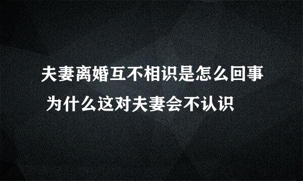 夫妻离婚互不相识是怎么回事 为什么这对夫妻会不认识