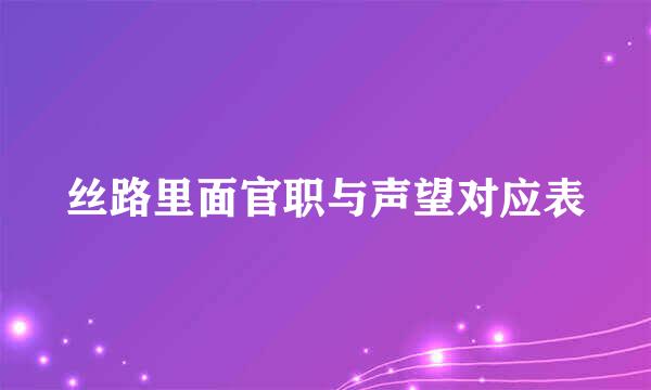 丝路里面官职与声望对应表