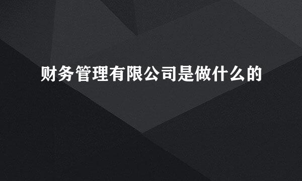 财务管理有限公司是做什么的