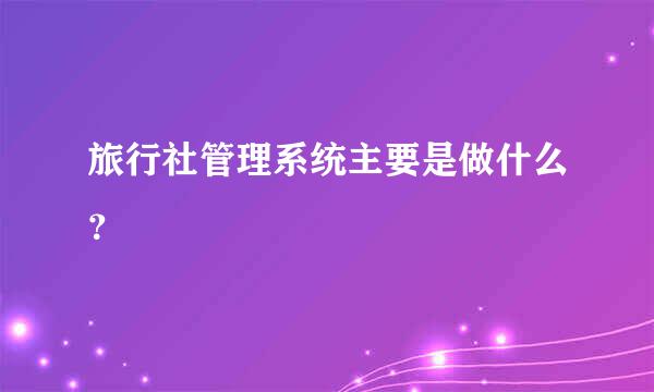 旅行社管理系统主要是做什么？