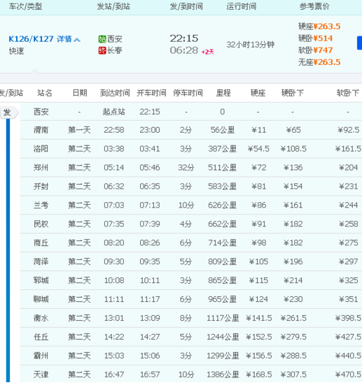 K126次火车途径的路线？