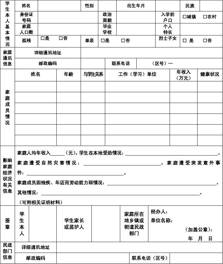 学生家庭主要成员及基本情况怎么写