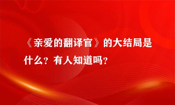 《亲爱的翻译官》的大结局是什么？有人知道吗？