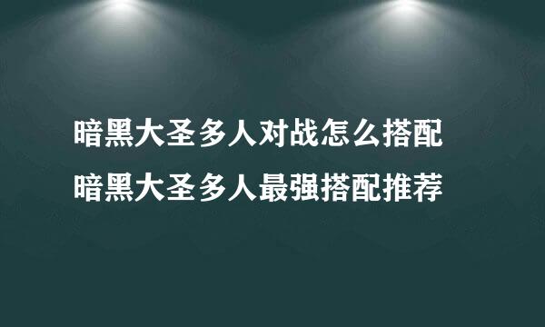 暗黑大圣多人对战怎么搭配 暗黑大圣多人最强搭配推荐