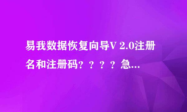 易我数据恢复向导V 2.0注册名和注册码？？？？急急急！！！