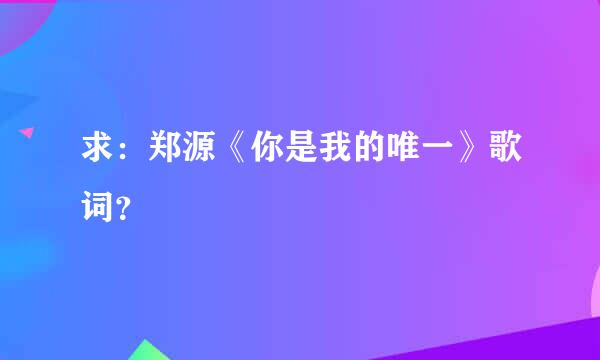 求：郑源《你是我的唯一》歌词？