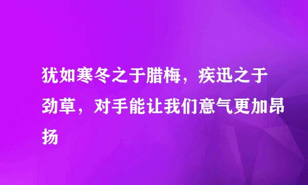 犹如寒冬之于腊梅，疾迅之于劲草，对手能让我们意气更加昂扬