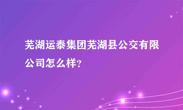 芜湖运泰集团芜湖县公交有限公司怎么样？