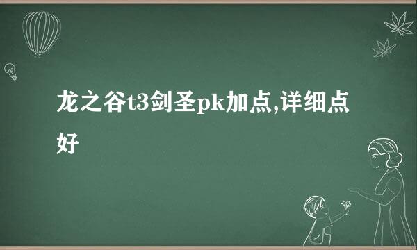 龙之谷t3剑圣pk加点,详细点好