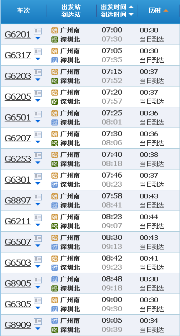 广州增城松田学院到深圳的高铁