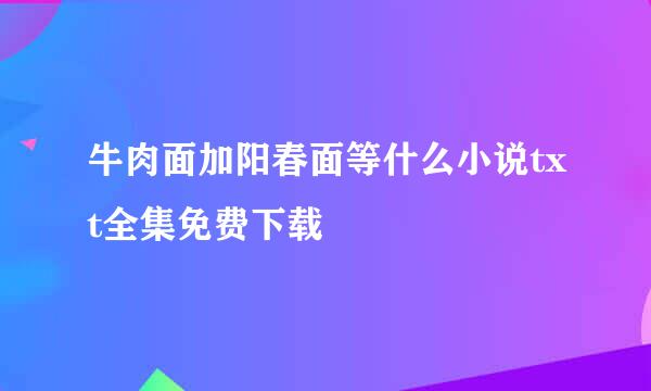 牛肉面加阳春面等什么小说txt全集免费下载