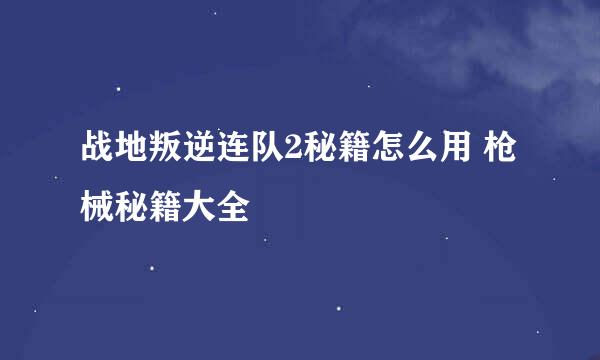 战地叛逆连队2秘籍怎么用 枪械秘籍大全