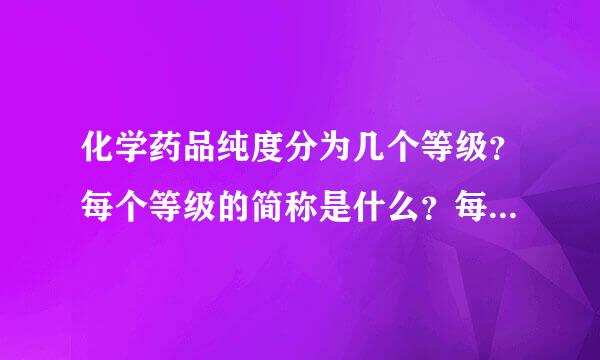 化学药品纯度分为几个等级？每个等级的简称是什么？每个等级的质量标准是什么？