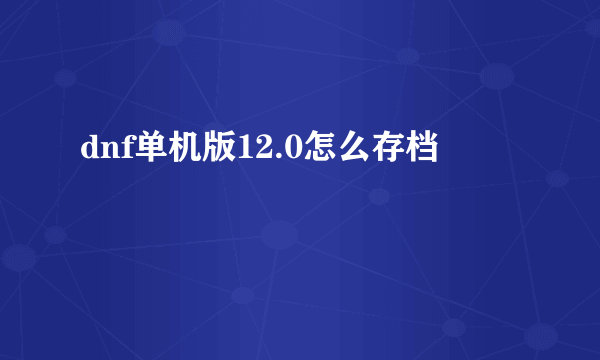 dnf单机版12.0怎么存档