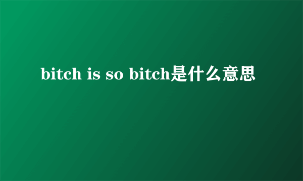 bitch is so bitch是什么意思