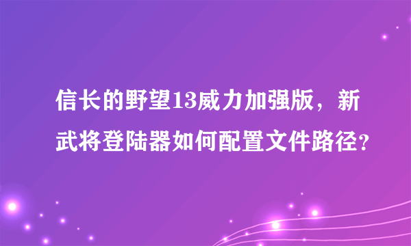 信长的野望13威力加强版，新武将登陆器如何配置文件路径？