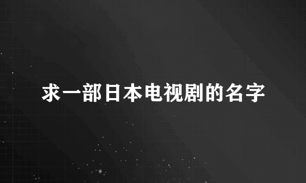 求一部日本电视剧的名字