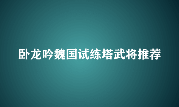 卧龙吟魏国试练塔武将推荐