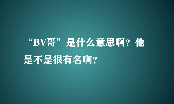 “BV哥”是什么意思啊？他是不是很有名啊？