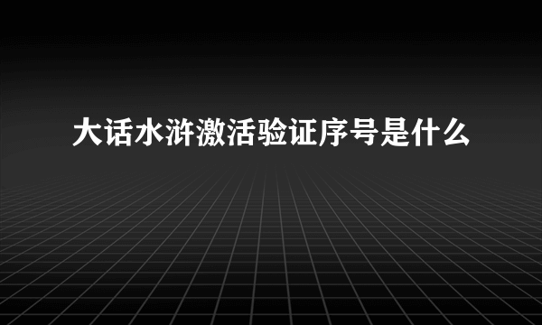 大话水浒激活验证序号是什么