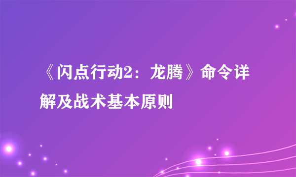 《闪点行动2：龙腾》命令详解及战术基本原则