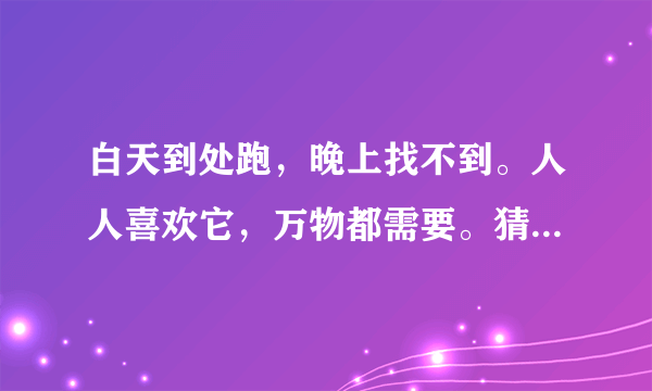 白天到处跑，晚上找不到。人人喜欢它，万物都需要。猜一生肖？