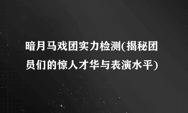 暗月马戏团实力检测(揭秘团员们的惊人才华与表演水平)